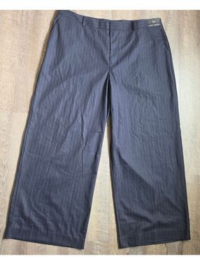 Ashley Graham Navy Stripe Wide-Leg Trousers Size 18W